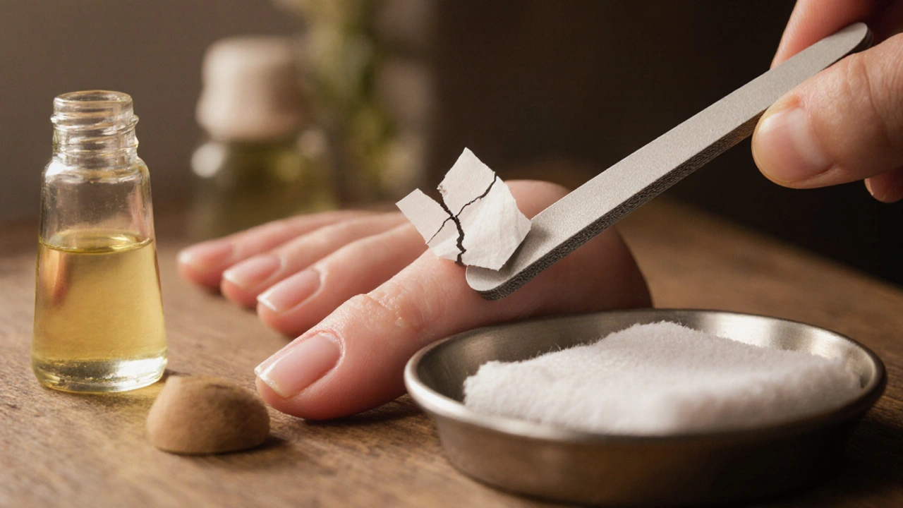 Poškozený neht je opatrně opraven malým kouskem papíru a přírodním lepidlem.