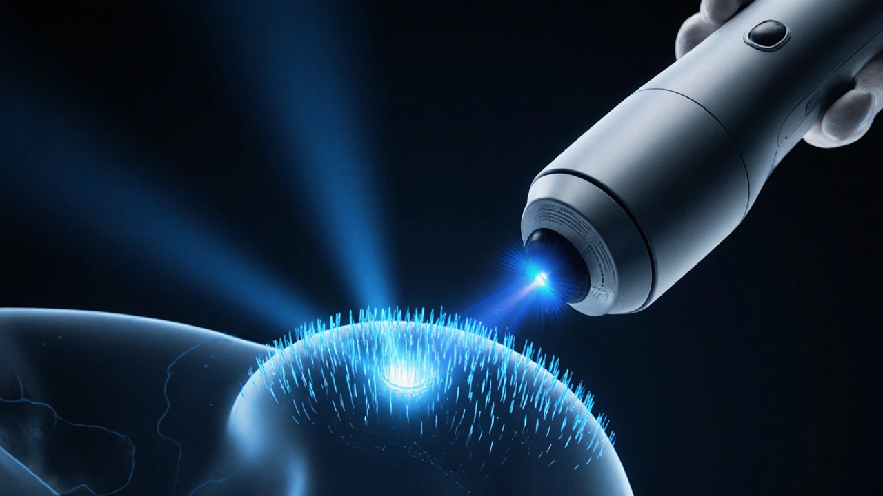 Laserové světlo cíleně působí na vlasové folikuly v klinice.