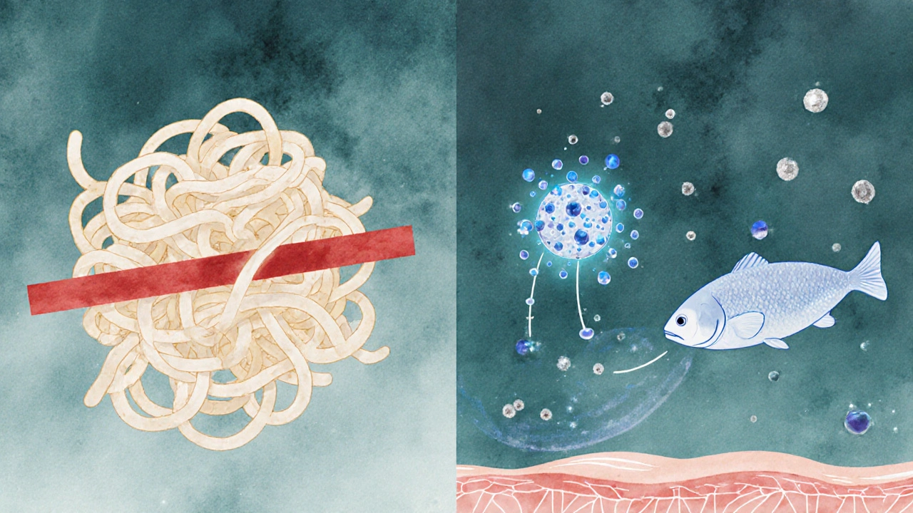 Molekulární porovnání rybího a hovězího kolagenu v těle.