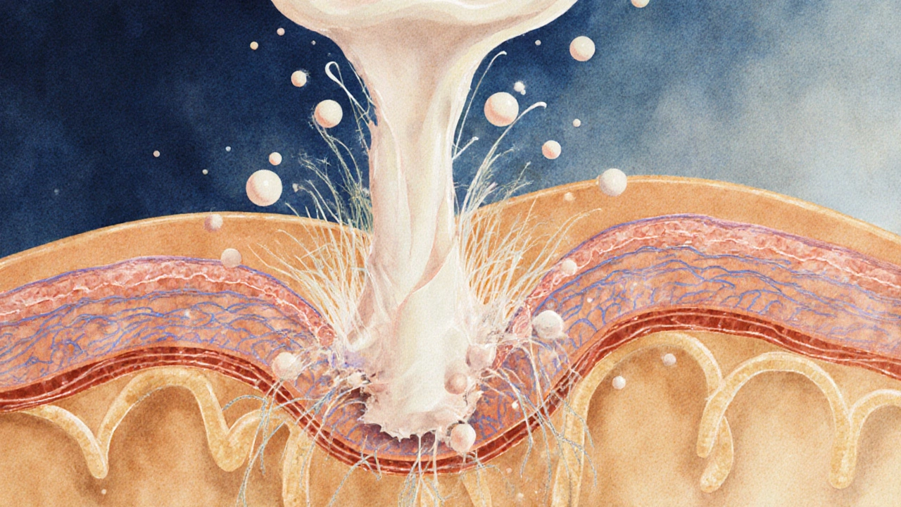Pod kůží se rozkládá vlasový protein chemikáliemi z depilačního krému.