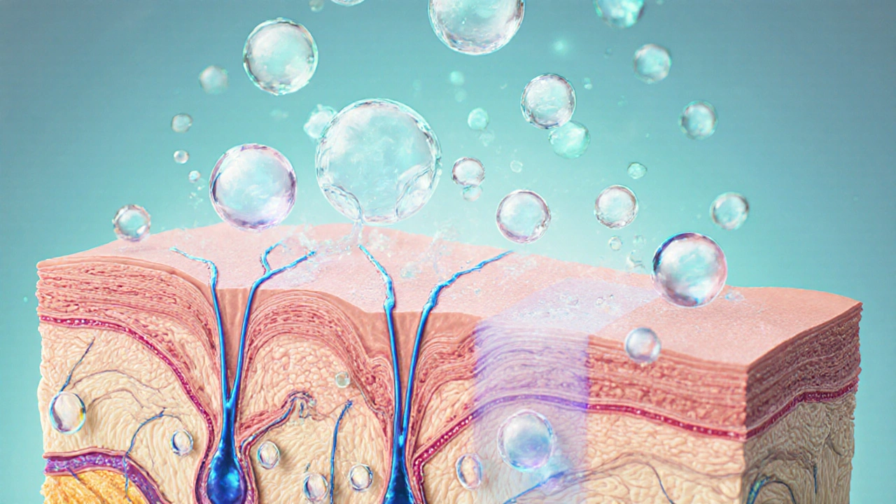 Vnitřní působení hyaluronové kyseliny v různých vrstvách kůže.