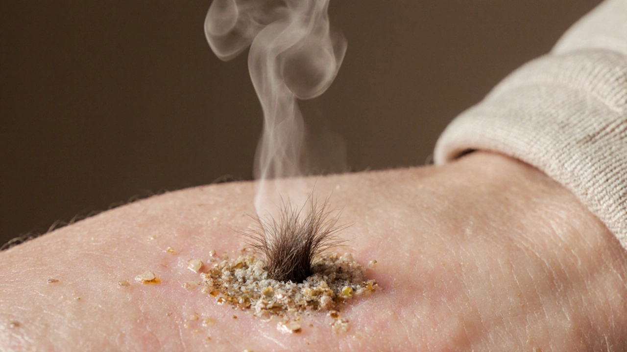 Zarůstající chloupek je uvolňován teplou kompresou z blokovaného vlasového folikulu.