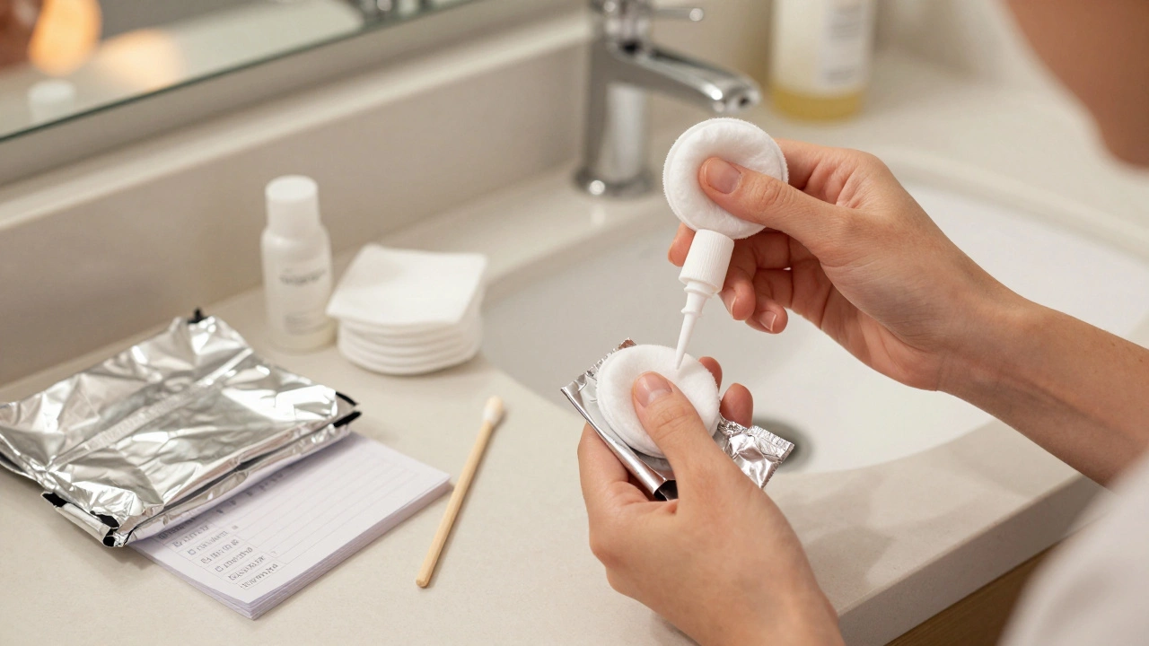 Žena namáčí kůži kolem nehtů krémem před odstraněním umělých nehtů.