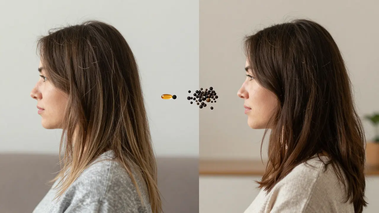 Přechod od poškozených k zdravým vlasům u muže a ženy v časové řadě.