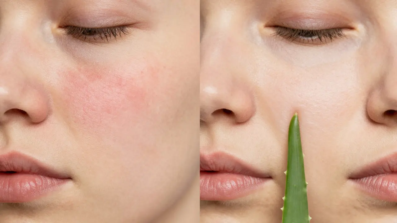 Porovnání pokožky před a po sedmi dnech používání šťávy z aloe vera.