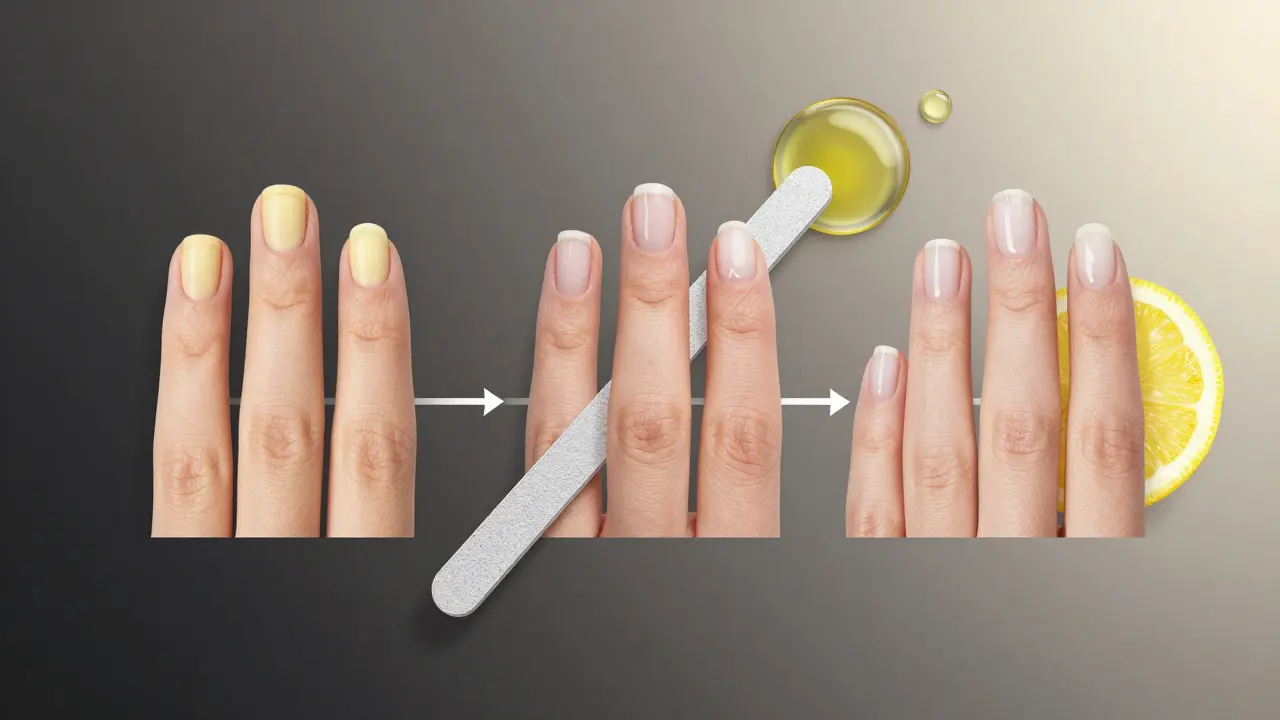 Postupné vybělení nehtů: žluté, broušené a zdravé bílé nehty