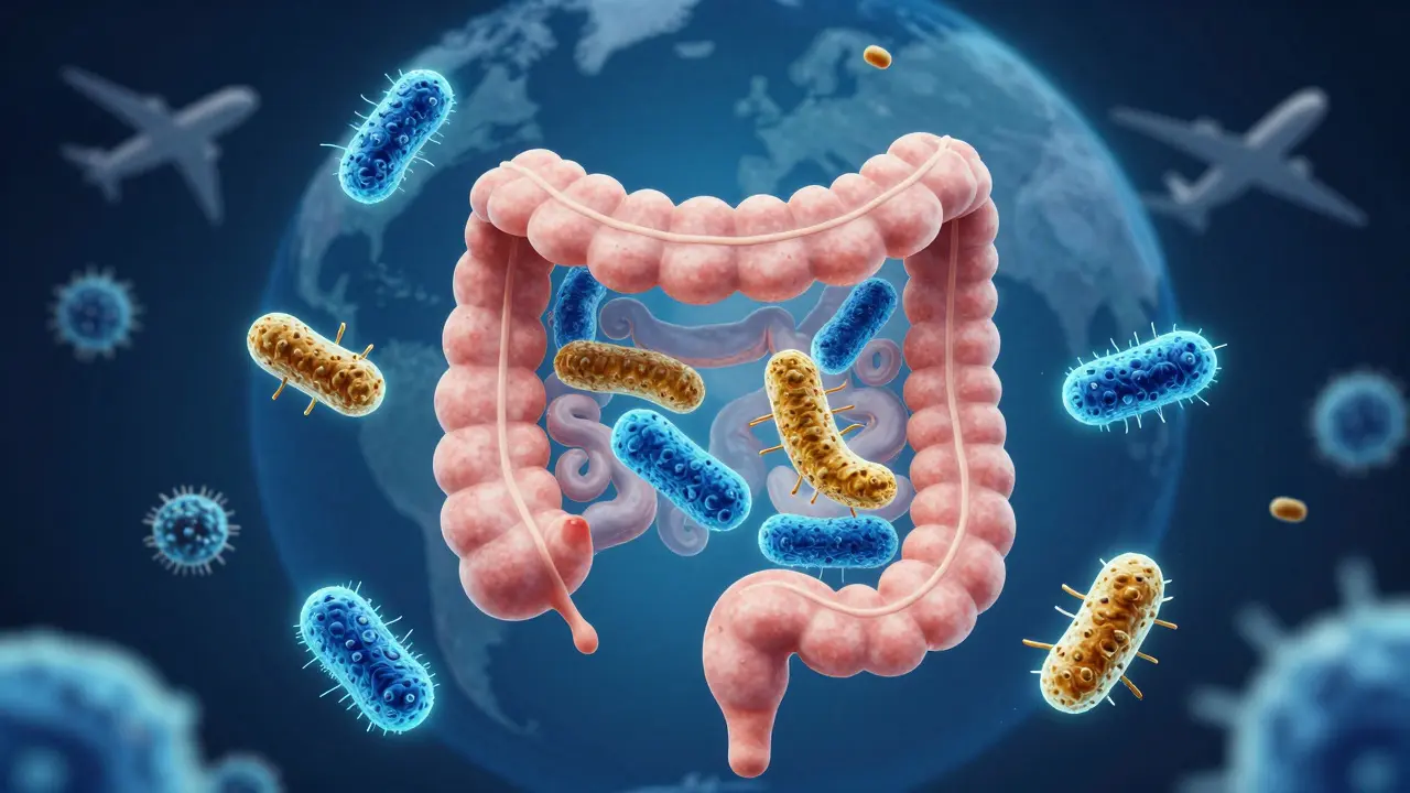 Ilustrace střev s užitečnými bakteriemi bránícími škodlivým patogenům.