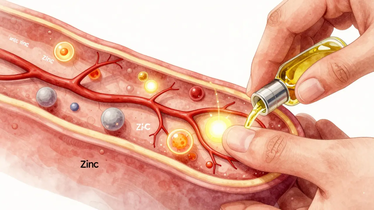 Křížový řez matice nehtu s krevními cévami a živinami, které podporují růst, při masáži olivovým olejem.