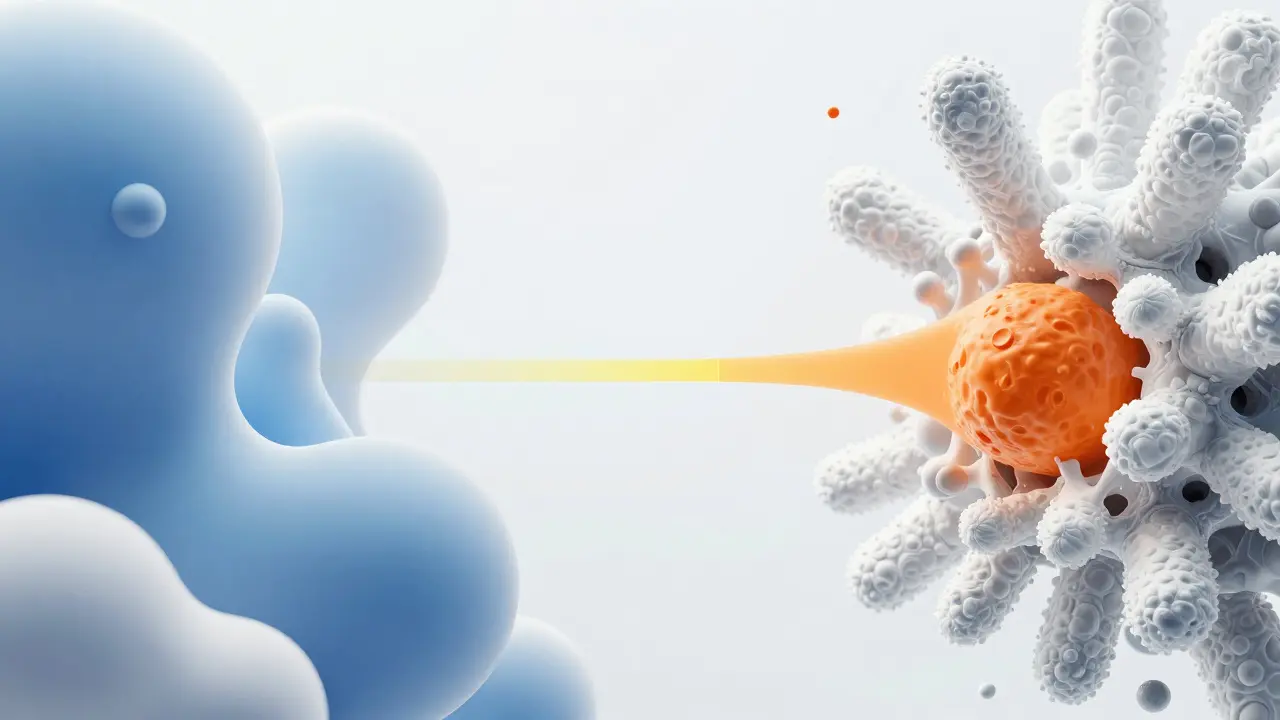 Konceptuální obraz znázornující rovnováhu pH a útok kvasinek Candida.