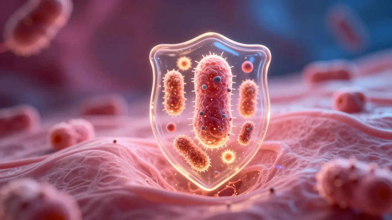Konceptuální znázornení prospěšných bakterií Lactobacillus chránících pH rovnováhu.