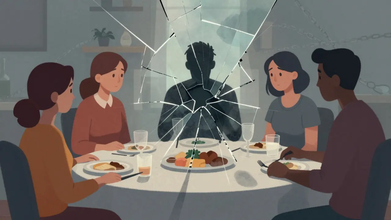 Ilustrace rozbité rodiny kvůli alkoholismu