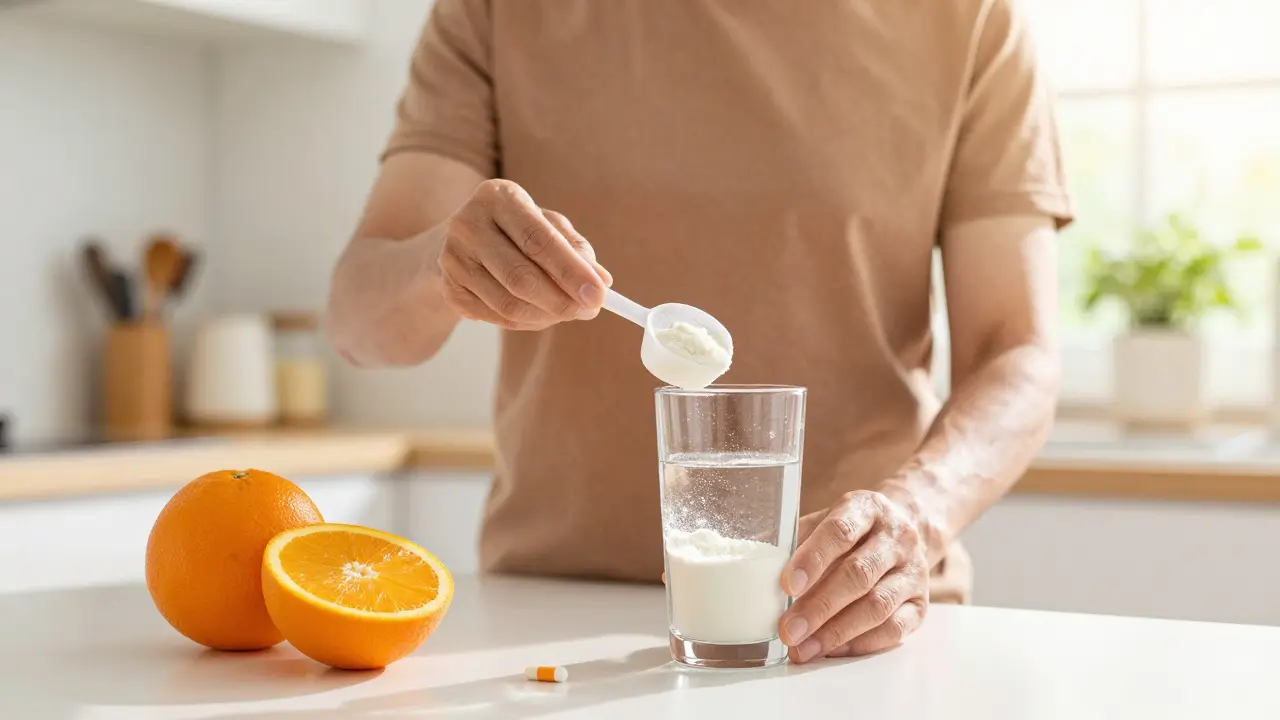 Připravuje si nápoj s kolagenem a vitamínem C