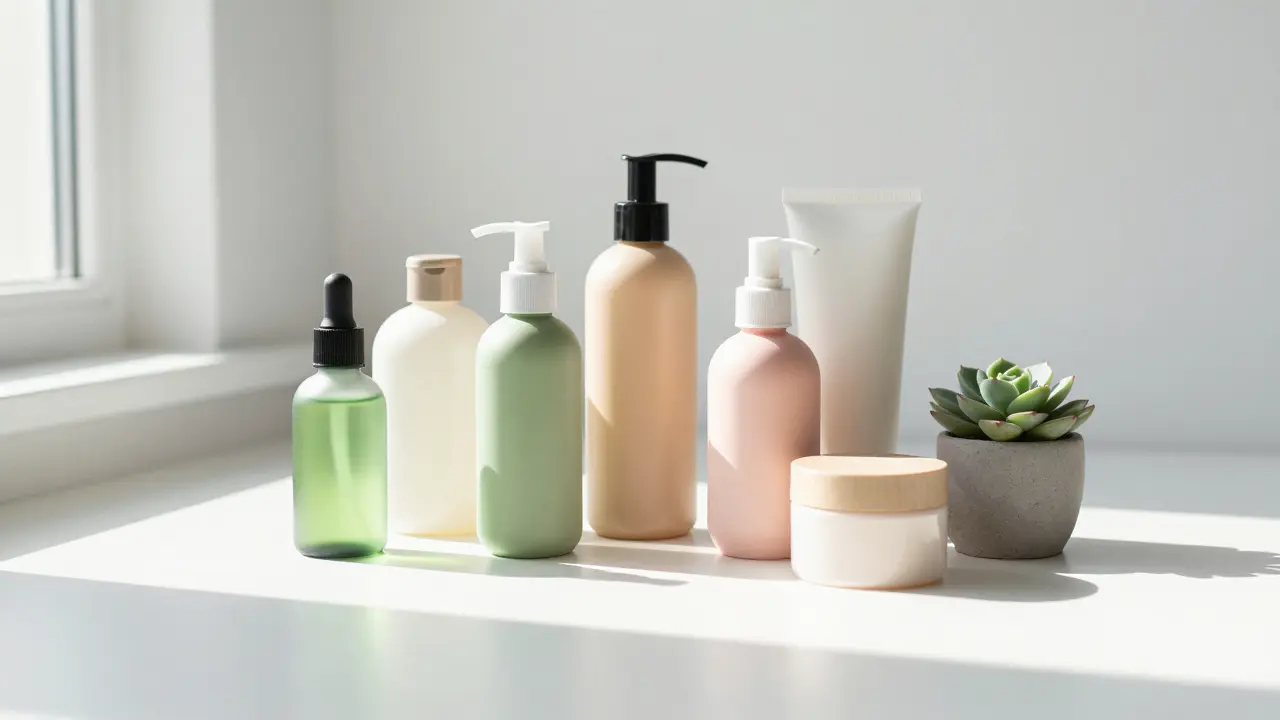 Přírodní cruelty-free kosmetika na bílém pozadí