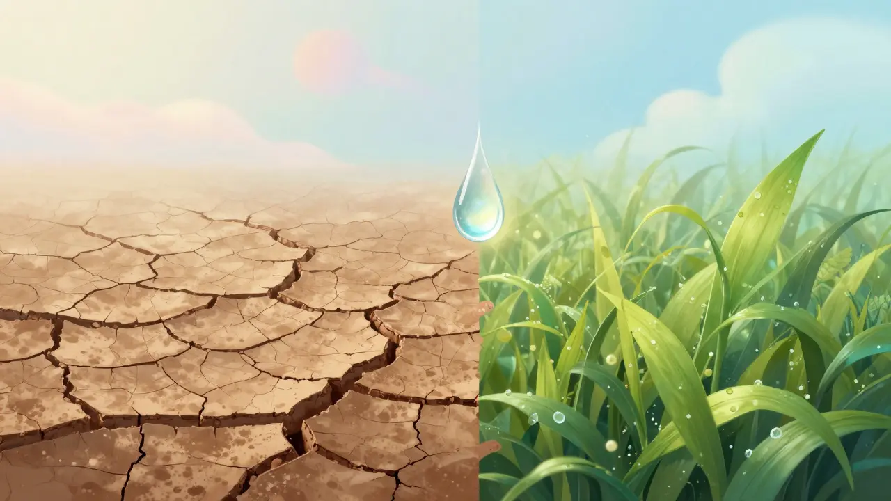 Konceptuální ilustrace suché versus hydratované pleti