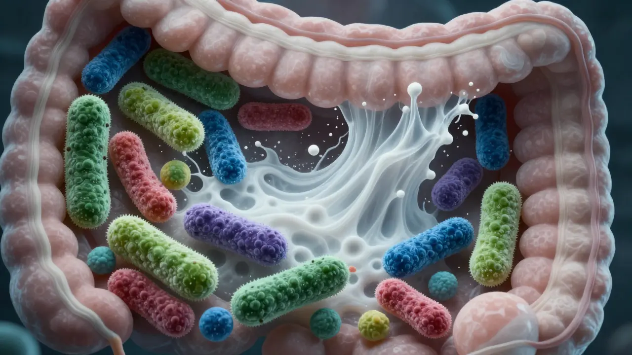 Makro záběr na účinek antibiotik na střevní bakterie