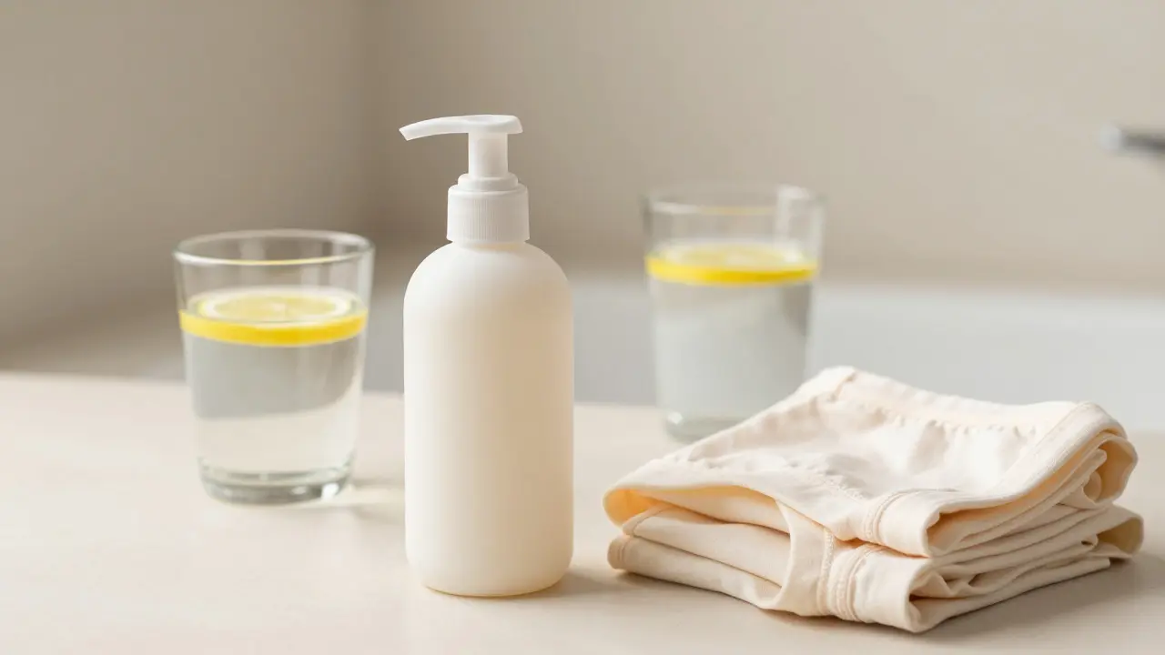 Intimní hygiena: jemný gel, bavlněné prádlo a voda