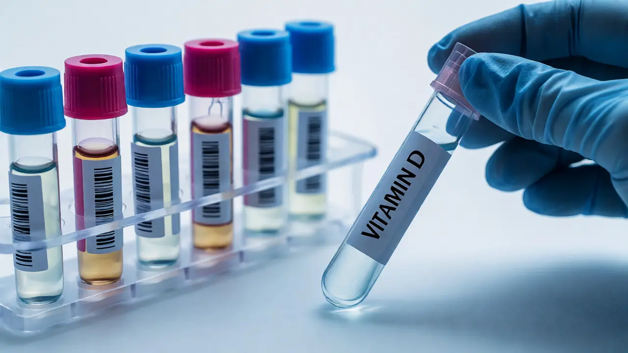 Laboratorní zkumavky s krevními vzorky pro analýzu vitamínů