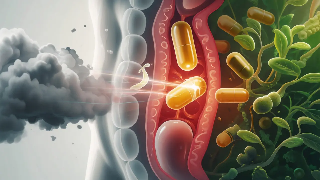 Konceptuální ilustrace obnovy střevní sliznice probiotiky