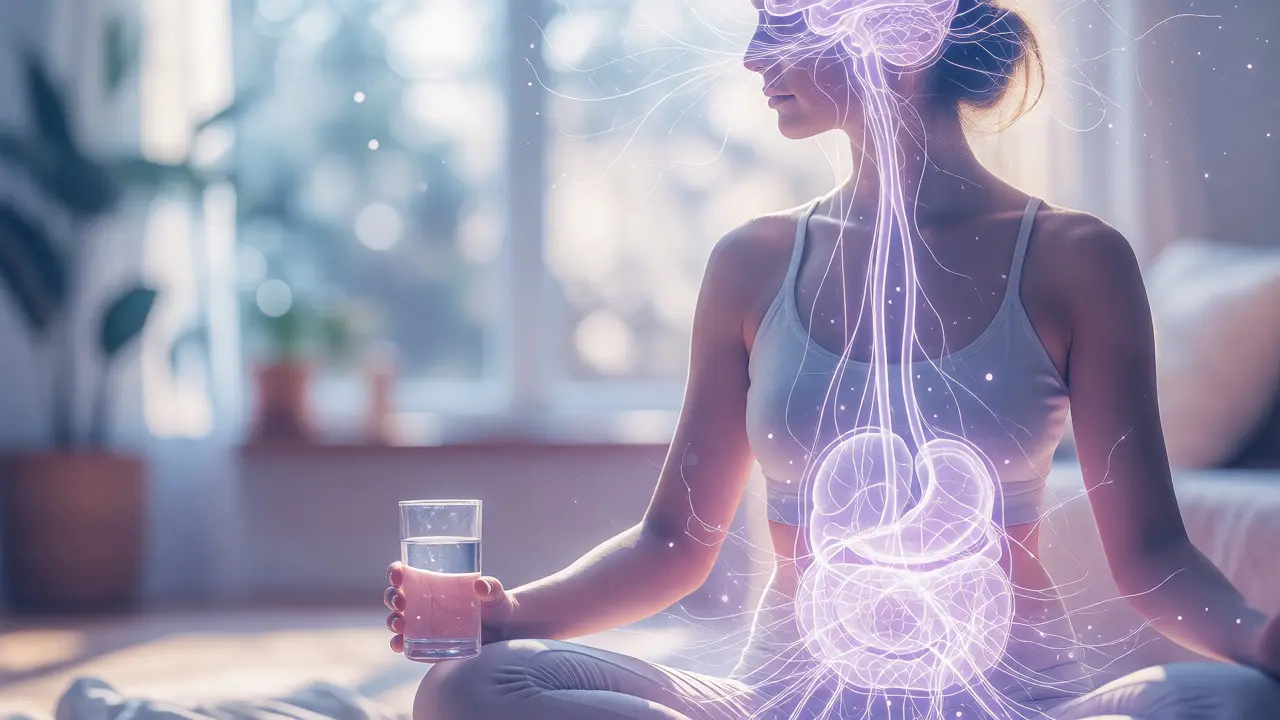 Konceptuální znázornění osy střevo-mozek při meditaci