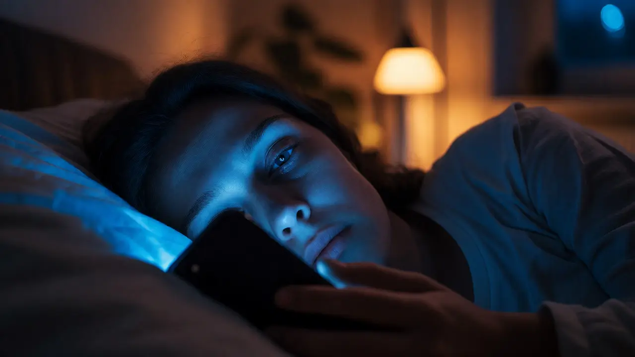 Obličej v modrém světle telefonu